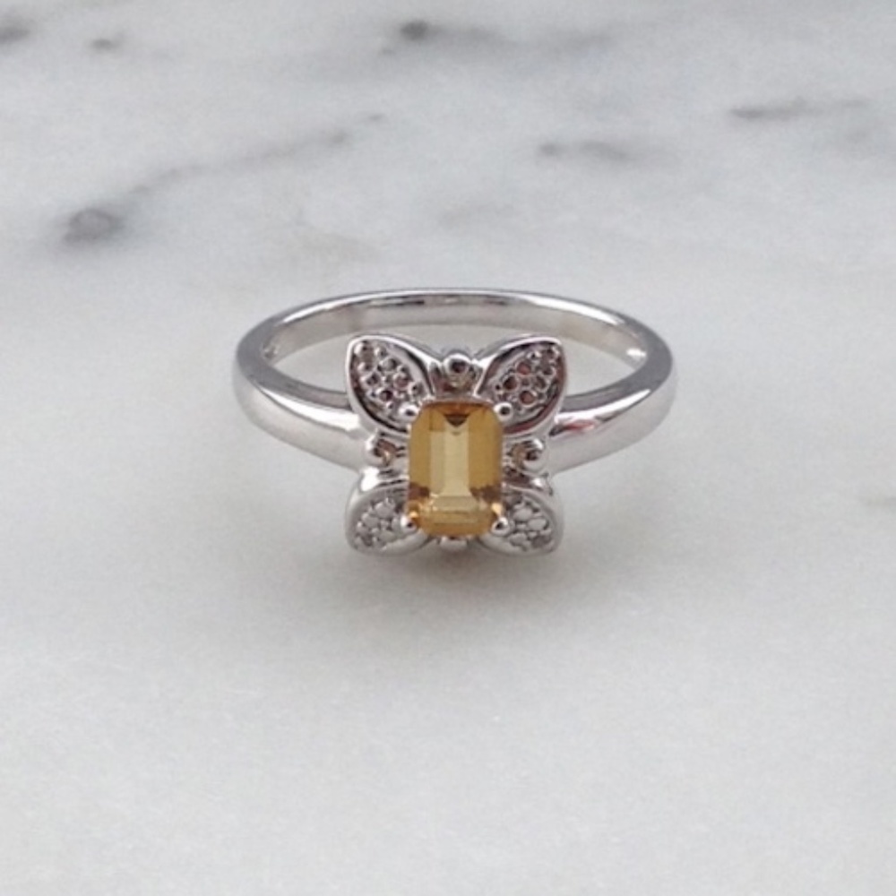 Genuine Diamond Whiskey Quartz Butterfly Ring